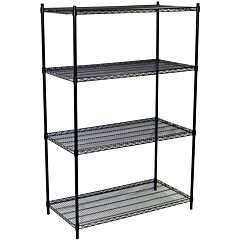 Quantum Wr74-1824Bk Wire Shelving Unit, 24" W X 18" D X 74" H, 4 Shelves, Black Epoxy Antimicrobial Finish, Nsf