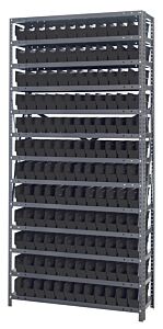 Quantum 1275-100Bk Steel Shelving Unit, 12" X 36" X 75", With 144 Qsb100 Black Bins
