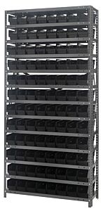 Quantum 1275-101Bk Steel Shelving Unit, 12" X 36" X 75", With 96 Qsb101 Black Bins