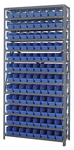 Quantum 1275-101Bl Steel Shelving Unit, 12" X 36" X 75", With 96 Qsb101 Blue Bins