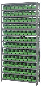 Quantum 1275-101Gn Steel Shelving Unit, 12" X 36" X 75", With 96 Qsb101 Green Bins