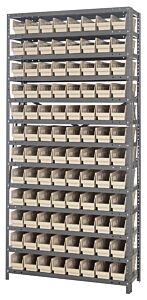 Quantum 1275-101Iv Steel Shelving Unit, 12" X 36" X 75", With 96 Qsb101 Ivory Bins