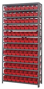 Quantum 1275-101Rd Steel Shelving Unit, 12" X 36" X 75", With 96 Qsb101 Red Bins