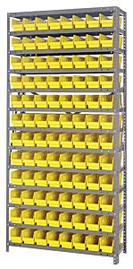 Quantum 1275-101Yl Steel Shelving Unit, 12" X 36" X 75", With 96 Qsb101 Yellow Bins