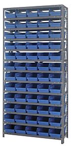 Quantum 1275-102Bl Steel Shelving Unit, 12" X 36" X 75", With 60 Qsb102 Blue Bins