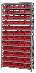 Quantum 1275-102Rd Steel Shelving Unit, 12" X 36" X 75", With 60 Qsb102 Red Bins
