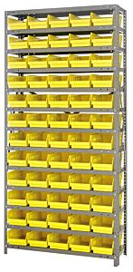 Quantum 1275-102Yl Steel Shelving Unit, 12" X 36" X 75", With 60 Qsb102 Yellow Bins
