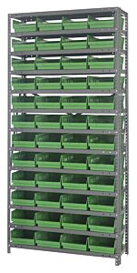 Quantum 1275-107Gn Steel Shelving Unit, 12" X 36" X 75", With 48 Qsb107 Green Bins