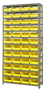 Quantum 1275-107Yl Steel Shelving Unit, 12" X 36" X 75", With 48 Qsb107 Yellow Bins