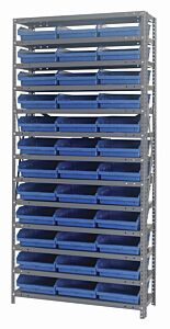 Quantum 1275-109Bl Steel Shelving Unit, 12" X 36" X 75", With 36 Qsb109 Blue Bins