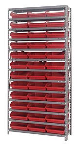 Quantum 1275-109Rd Steel Shelving Unit, 12" X 36" X 75", With 36 Qsb109 Red Bins