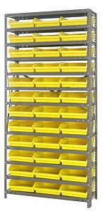 Quantum 1275-109Yl Steel Shelving Unit, 12" X 36" X 75", With 36 Qsb109 Yellow Bins