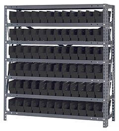 Quantum 1239-100Bk Steel Shelving Unit, 12" X 36" X 39", With 72 Qsb100 Black Bins