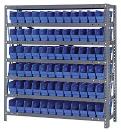 Quantum 1239-100Bl Steel Shelving Unit, 12" X 36" X 39", With 72 Qsb100 Blue Bins