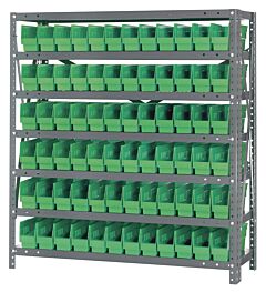 Quantum 1239-100Gn Steel Shelving Unit, 12" X 36" X 39", With 72 Qsb100 Green Bins