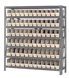 Quantum 1239-100Iv Steel Shelving Unit, 12" X 36" X 39", With 72 Qsb100 Ivory Bins