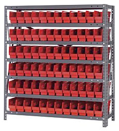 Quantum 1239-100Rd Steel Shelving Unit, 12" X 36" X 39", With 72 Qsb100 Red Bins