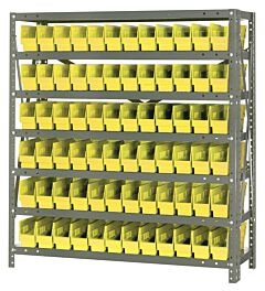 Quantum 1239-100Yl Steel Shelving Unit, 12" X 36" X 39", With 72 Qsb100 Yellow Bins