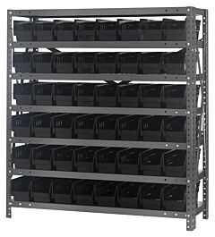Quantum 1239-101Bk Steel Shelving Unit, 12" X 36" X 39", With 48 Qsb101 Black Bins