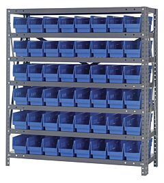 Quantum 1239-101Bl Steel Shelving Unit, 12" X 36" X 39", With 48 Qsb101 Blue Bins