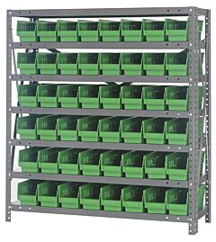 Quantum 1239-101Gn Steel Shelving Unit, 12" X 36" X 39", With 48 Qsb101 Green Bins