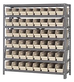 Quantum 1239-101Iv Steel Shelving Unit, 12" X 36" X 39", With 48 Qsb101 Ivory Bins