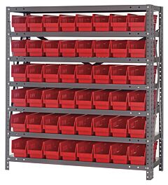 Quantum 1239-101Rd Steel Shelving Unit, 12" X 36" X 39", With 48 Qsb101 Red Bins