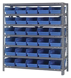 Quantum 1239-102Bl Steel Shelving Unit, 12" X 36" X 39", With 30 Qsb102 Blue Bins