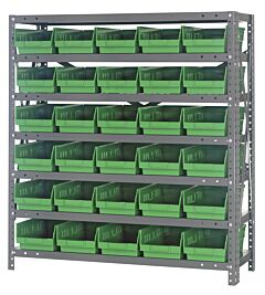 Quantum 1239-102Gn Steel Shelving Unit, 12" X 36" X 39", With 30 Qsb102 Green Bins