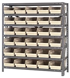 Quantum 1239-102Iv Steel Shelving Unit, 12" X 36" X 39", With 30 Qsb102 Ivory Bins