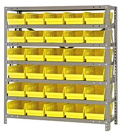 Quantum 1239-102Yl Steel Shelving Unit, 12" X 36" X 39", With 30 Qsb102 Yellow Bins