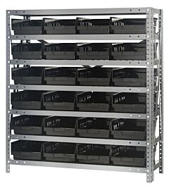 Quantum 1239-107Bk Steel Shelving Unit, 12" X 36" X 39", With 24 Qsb107 Black Bins