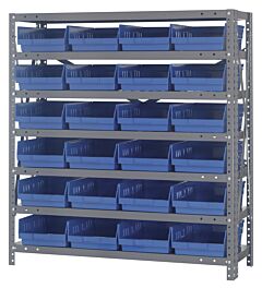 Quantum 1239-107Bl Steel Shelving Unit, 12" X 36" X 39", With 24 Qsb107 Blue Bins
