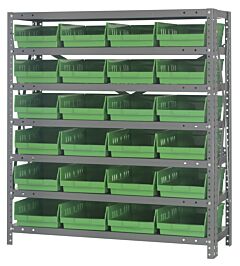 Quantum 1239-107Gn Steel Shelving Unit, 12" X 36" X 39", With 24 Qsb107 Green Bins