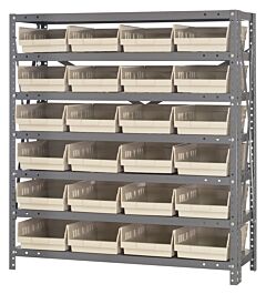 Quantum 1239-107Iv Steel Shelving Unit, 12" X 36" X 39", With 24 Qsb107 Ivory Bins