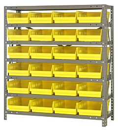 Quantum 1239-107Yl Steel Shelving Unit, 12" X 36" X 39", With 24 Qsb107 Yellow Bins