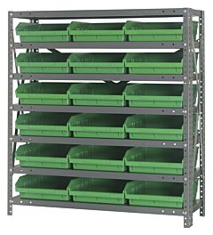 Quantum 1239-109Gn Steel Shelving Unit, 12" X 36" X 39", With 18 Qsb109 Green Bins