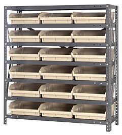Quantum 1239-109Iv Steel Shelving Unit, 12" X 36" X 39", With 18 Qsb109 Ivory Bins