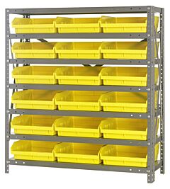 Quantum 1239-109Yl Steel Shelving Unit, 12" X 36" X 39", With 18 Qsb109 Yellow Bins