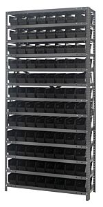 Quantum 1875-103Bk Steel Shelving Unit, 18" X 36" X 75", With 96 Qsb103 Black Bins