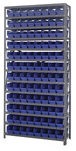 Quantum 1875-103Bl Steel Shelving Unit, 18" X 36" X 75", With 96 Qsb103 Blue Bins