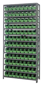 Quantum 1875-103Gn Steel Shelving Unit, 18" X 36" X 75", With 96 Qsb103 Green Bins