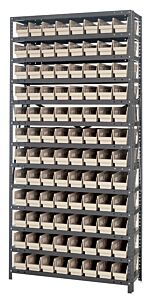 Quantum 1875-103Iv Steel Shelving Unit, 18" X 36" X 75", With 96 Qsb103 Ivory Bins