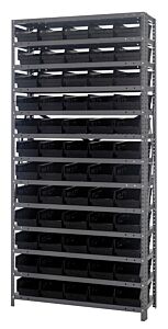 Quantum 1875-104Bk Steel Shelving Unit, 18" X 36" X 75", With 60 Qsb104 Black Bins
