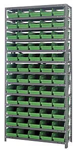 Quantum 1875-104Gn Steel Shelving Unit, 18" X 36" X 75", With 60 Qsb104 Green Bins
