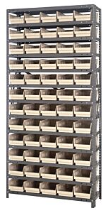 Quantum 1875-104Iv Steel Shelving Unit, 18" X 36" X 75", With 60 Qsb104 Ivory Bins