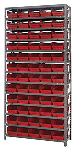 Quantum 1875-104Rd Steel Shelving Unit, 18" X 36" X 75", With 60 Qsb104 Red Bins