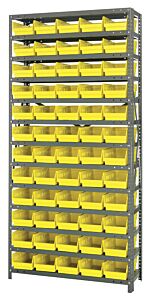 Quantum 1875-104Yl Steel Shelving Unit, 18" X 36" X 75", With 60 Qsb104 Yellow Bins