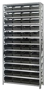 Quantum 1875-108Bk Steel Shelving Unit, 18" X 36" X 75", With 48 Qsb108 Black Bins
