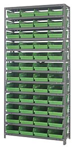 Quantum 1875-108Gn Steel Shelving Unit, 18" X 36" X 75", With 48 Qsb108 Green Bins